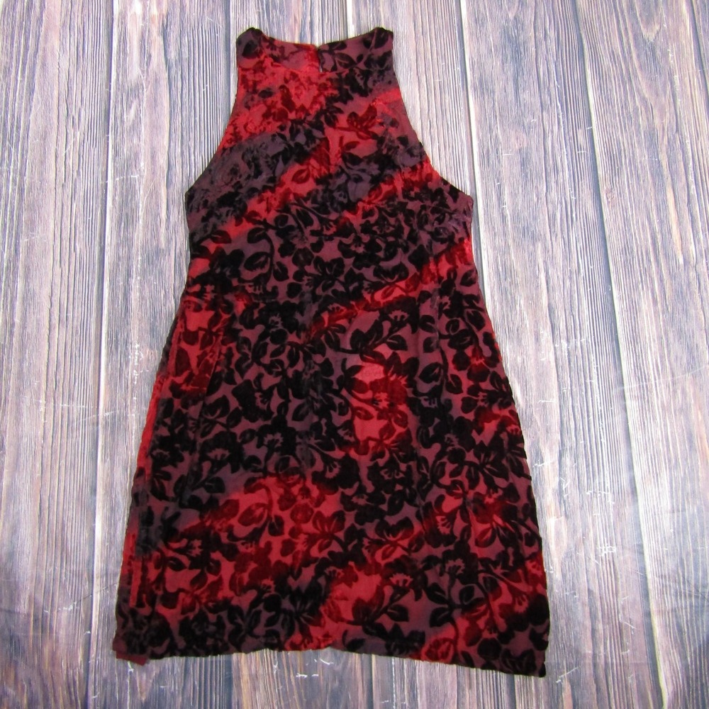 Somedays‎ Lovin Dress Womens Medium Red Black Burnout Velvet Floral Cocktail